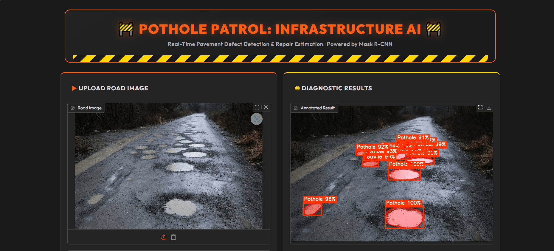 Pothole Patrol application interface